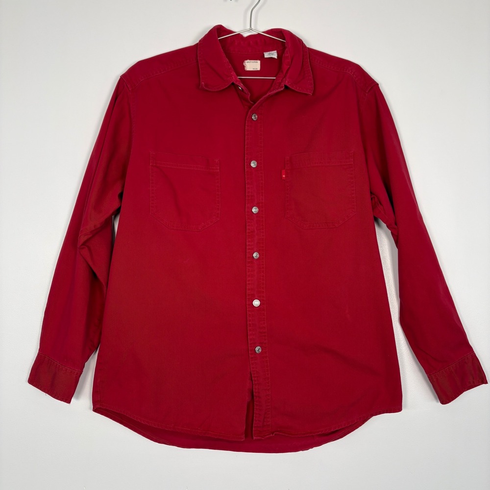 Levi's Mens Button Down Shirt Medium Red Long Sleeve Cotton Twill‎ Workwear